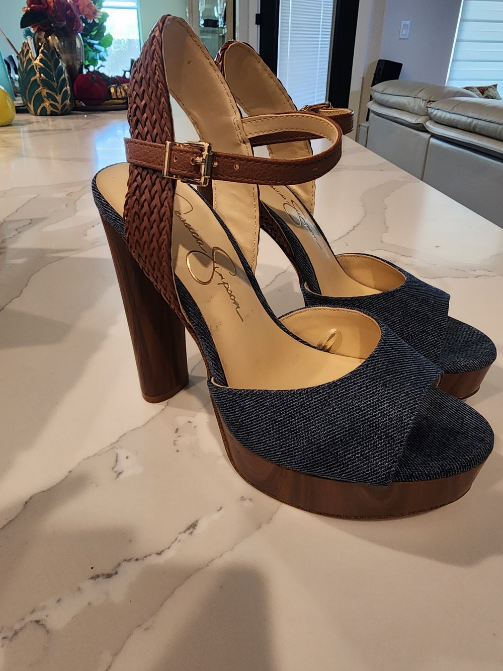 Jessica Simpson JP-IStilla Denim Platform Sandals - Size 6 (Like New)
